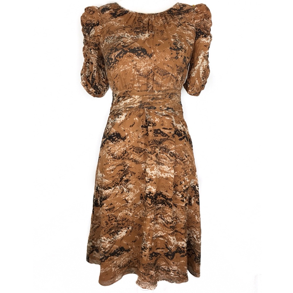 Whistles Silk Brown Print Ruched Dress